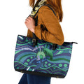Personalised Torres Strait Islander Flag Day Leather Tote Bag Dhari Australia Dugong Turtle Aboriginal Art