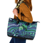 Personalised Torres Strait Islander Flag Day Leather Tote Bag Dhari Australia Dugong Turtle Aboriginal Art