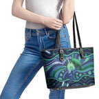 Personalised Torres Strait Islander Flag Day Leather Tote Bag Dhari Australia Dugong Turtle Aboriginal Art