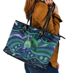 Personalised Torres Strait Islander Flag Day Leather Tote Bag Dhari Australia Dugong Turtle Aboriginal Art