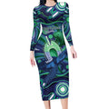 Personalised Torres Strait Islander Flag Day Long Sleeve Bodycon Dress Dhari Australia Dugong Turtle Aboriginal Art