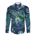 Personalised Torres Strait Islander Flag Day Long Sleeve Button Shirt Dhari Australia Dugong Turtle Aboriginal Art