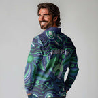 Personalised Torres Strait Islander Flag Day Long Sleeve Polo Shirt Dhari Australia Dugong Turtle Aboriginal Art