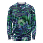 Personalised Torres Strait Islander Flag Day Long Sleeve Shirt Dhari Australia Dugong Turtle Aboriginal Art