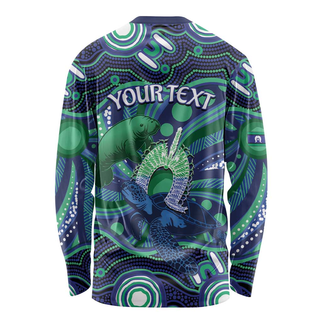 Personalised Torres Strait Islander Flag Day Long Sleeve Shirt Dhari Australia Dugong Turtle Aboriginal Art