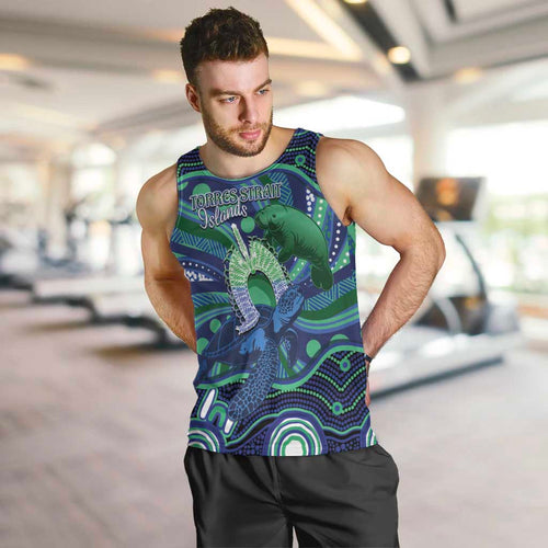 Personalised Torres Strait Islander Flag Day Men Tank Top Dhari Australia Dugong Turtle Aboriginal Art