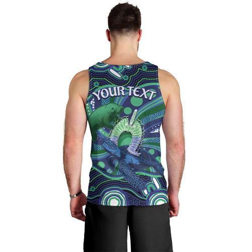 Personalised Torres Strait Islander Flag Day Men Tank Top Dhari Australia Dugong Turtle Aboriginal Art