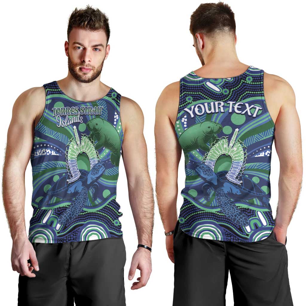 Personalised Torres Strait Islander Flag Day Men Tank Top Dhari Australia Dugong Turtle Aboriginal Art