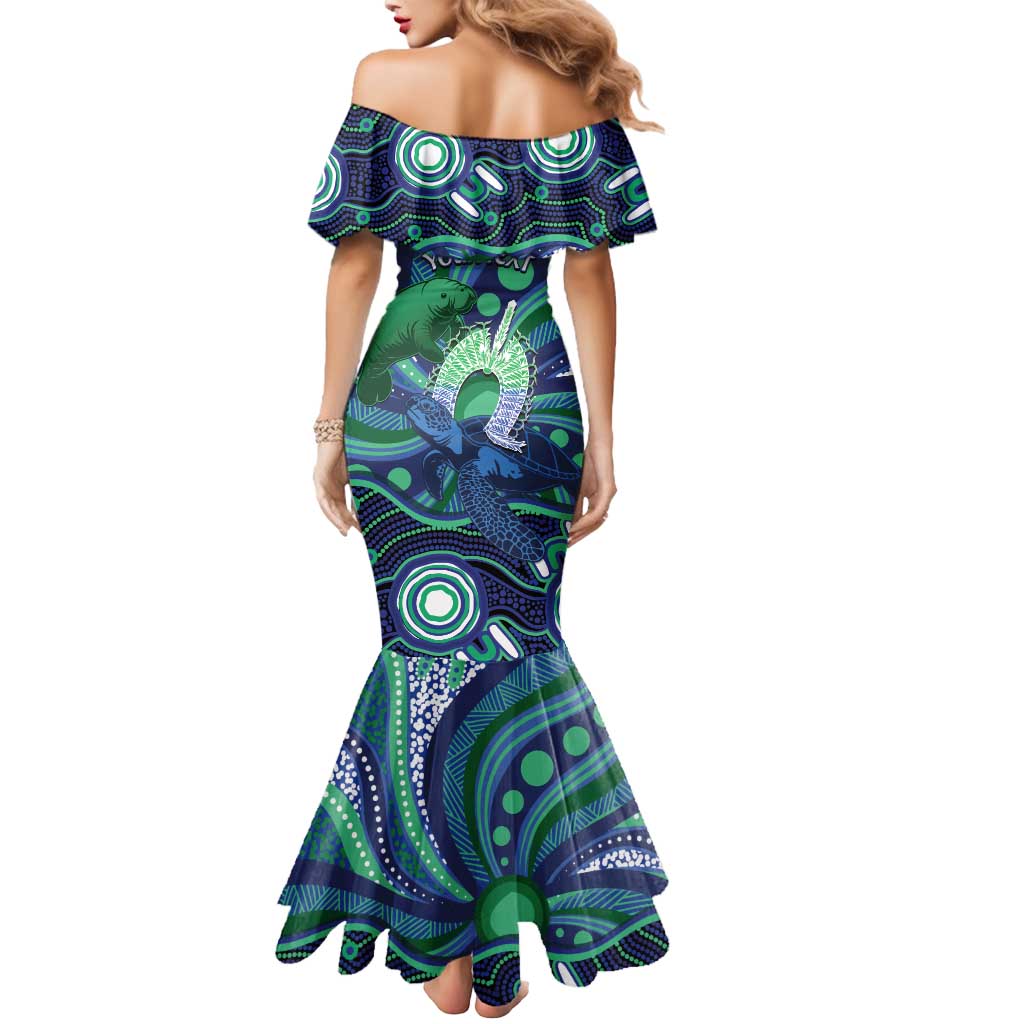 Personalised Torres Strait Islander Flag Day Mermaid Dress Dhari Australia Dugong Turtle Aboriginal Art