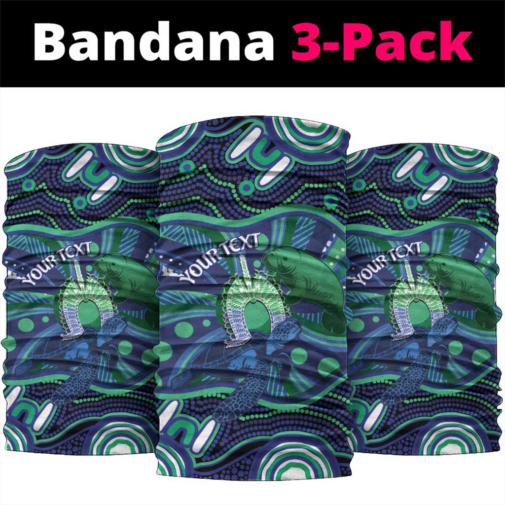 Personalised Torres Strait Islander Flag Day Neck Gaiter Dhari Australia Dugong Turtle Aboriginal Art