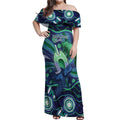 Personalised Torres Strait Islander Flag Day Off Shoulder Maxi Dress Dhari Australia Dugong Turtle Aboriginal Art