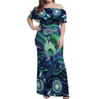 Personalised Torres Strait Islander Flag Day Off Shoulder Maxi Dress Dhari Australia Dugong Turtle Aboriginal Art