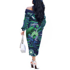 Personalised Torres Strait Islander Flag Day Off The Shoulder Long Sleeve Dress Dhari Australia Dugong Turtle Aboriginal Art
