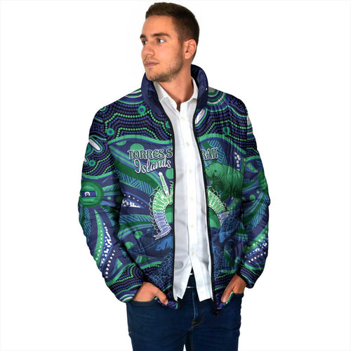 Personalised Torres Strait Islander Flag Day Padded Jacket Dhari Australia Dugong Turtle Aboriginal Art