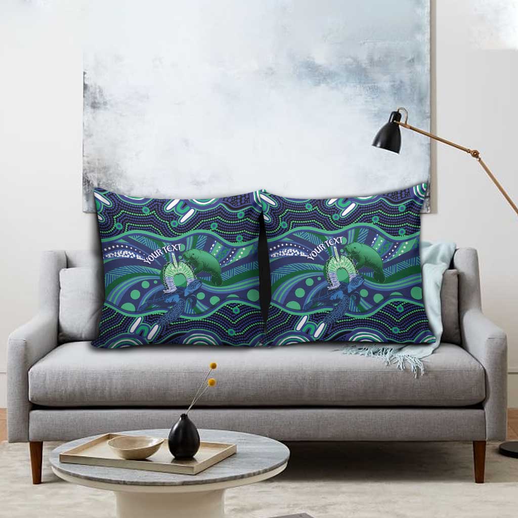 Personalised Torres Strait Islander Flag Day Pillow Cover Dhari Australia Dugong Turtle Aboriginal Art