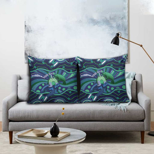Personalised Torres Strait Islander Flag Day Pillow Cover Dhari Australia Dugong Turtle Aboriginal Art