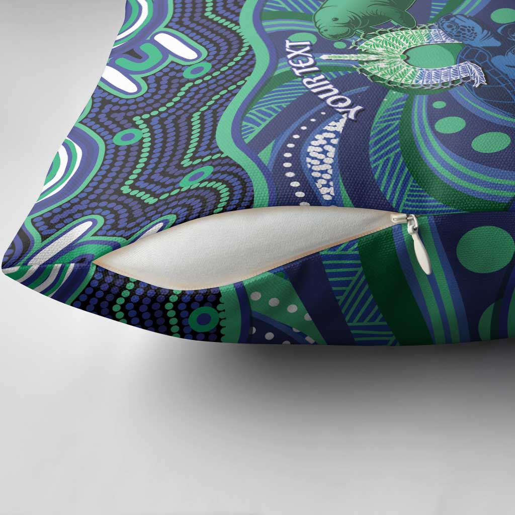 Personalised Torres Strait Islander Flag Day Pillow Cover Dhari Australia Dugong Turtle Aboriginal Art