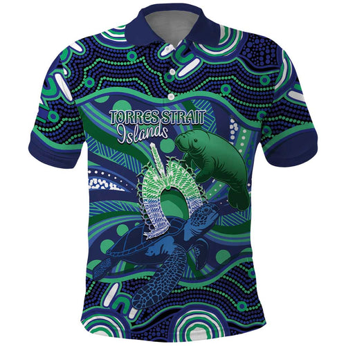 Personalised Torres Strait Islander Flag Day Polo Shirt Dhari Australia Dugong Turtle Aboriginal Art