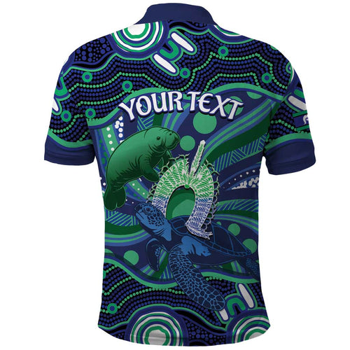 Personalised Torres Strait Islander Flag Day Polo Shirt Dhari Australia Dugong Turtle Aboriginal Art