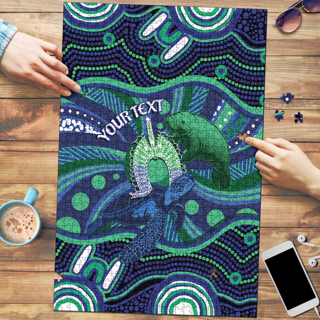 Personalised Torres Strait Islander Flag Day Puzzle Dhari Australia Dugong Turtle Aboriginal Art