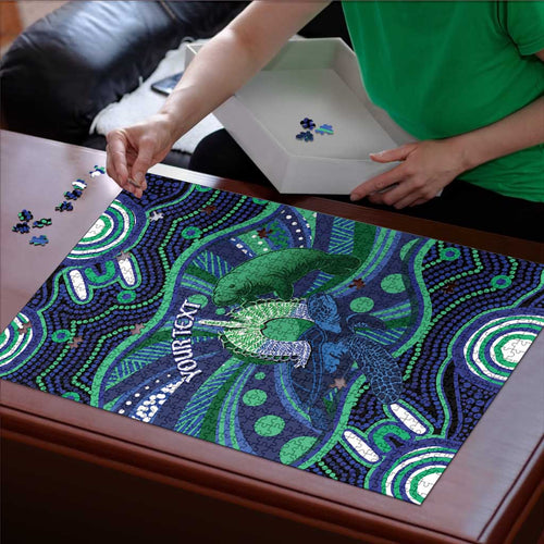 Personalised Torres Strait Islander Flag Day Puzzle Dhari Australia Dugong Turtle Aboriginal Art
