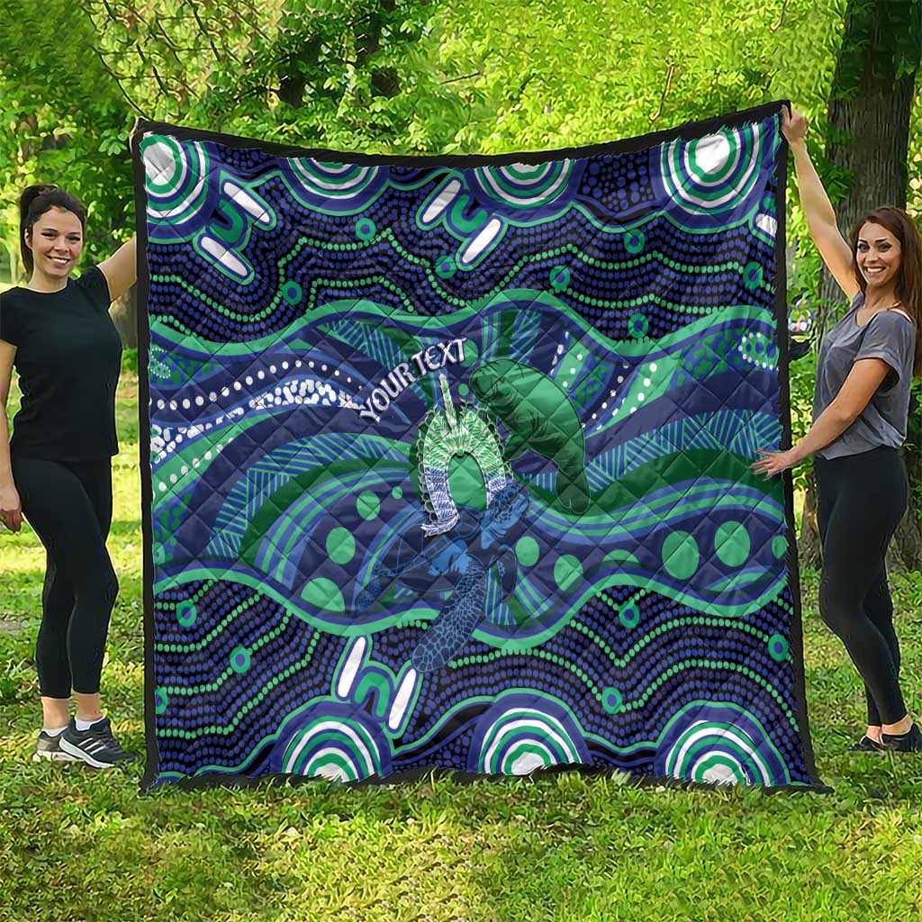 Personalised Torres Strait Islander Flag Day Quilt Dhari Australia Dugong Turtle Aboriginal Art