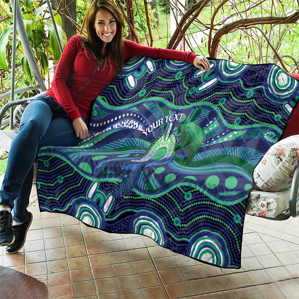 Personalised Torres Strait Islander Flag Day Quilt Dhari Australia Dugong Turtle Aboriginal Art