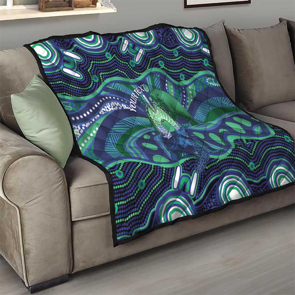 Personalised Torres Strait Islander Flag Day Quilt Dhari Australia Dugong Turtle Aboriginal Art