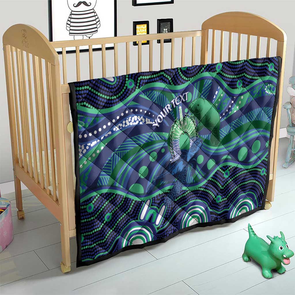 Personalised Torres Strait Islander Flag Day Quilt Dhari Australia Dugong Turtle Aboriginal Art