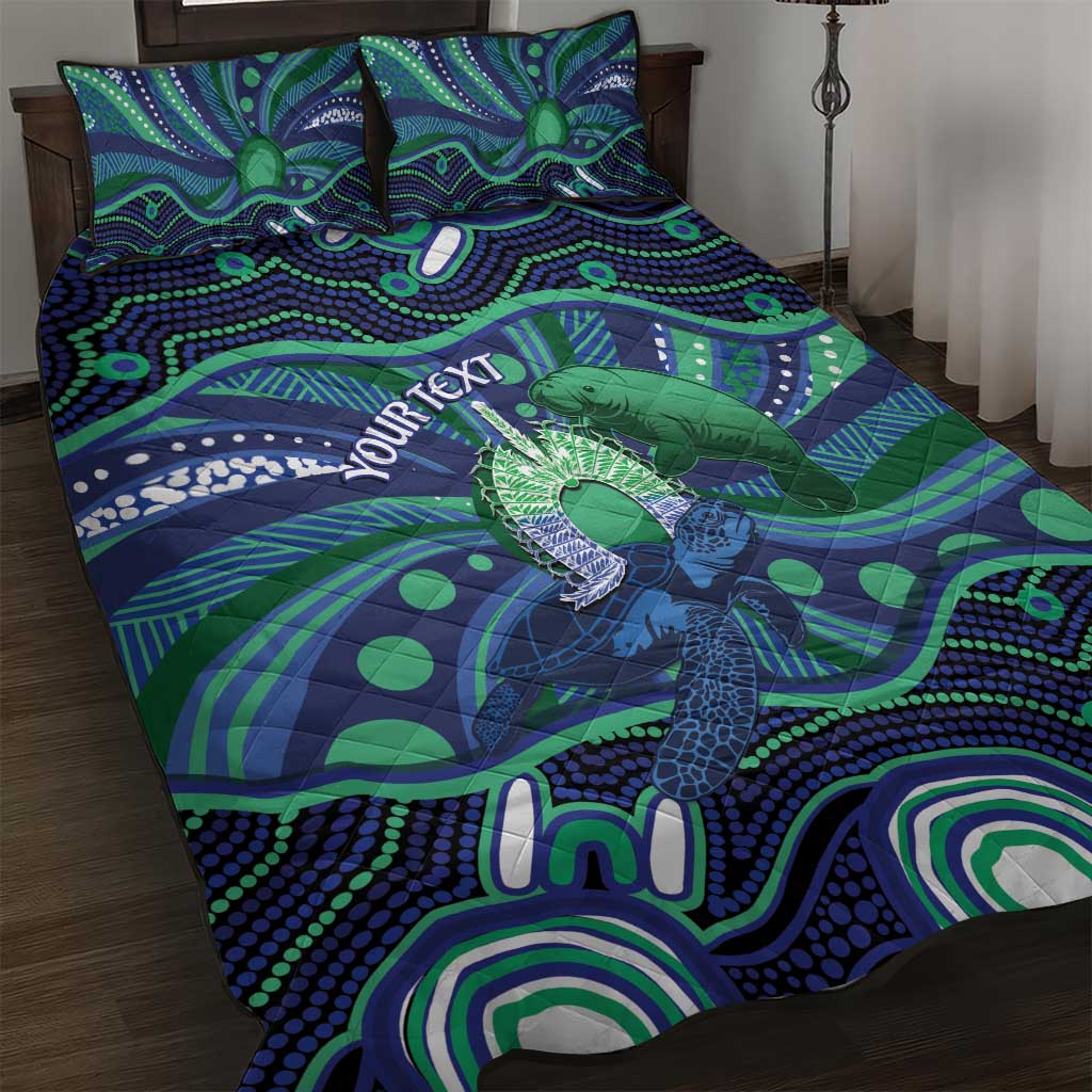 Personalised Torres Strait Islander Flag Day Quilt Bed Set Dhari Australia Dugong Turtle Aboriginal Art