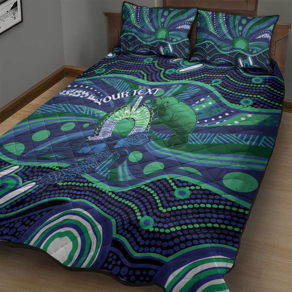 Personalised Torres Strait Islander Flag Day Quilt Bed Set Dhari Australia Dugong Turtle Aboriginal Art