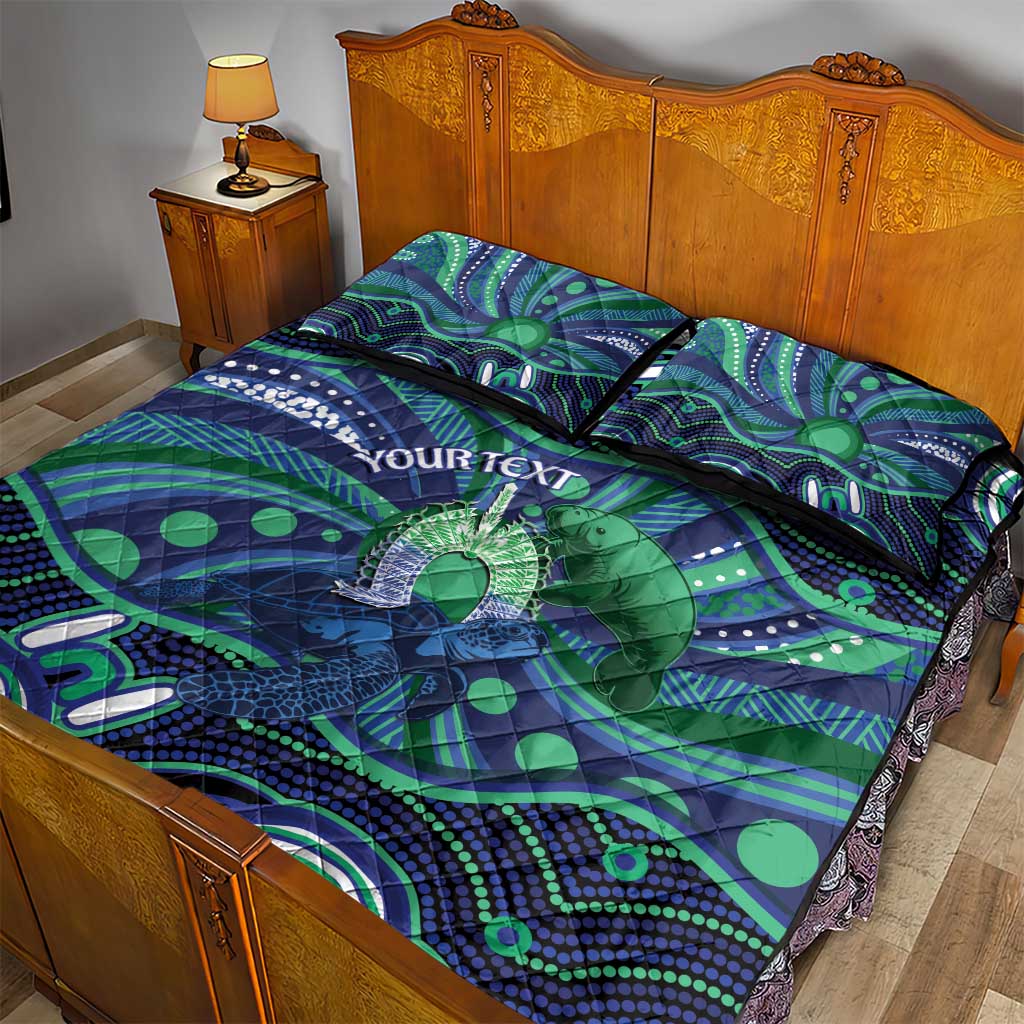 Personalised Torres Strait Islander Flag Day Quilt Bed Set Dhari Australia Dugong Turtle Aboriginal Art