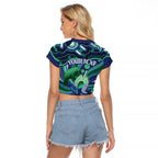 Personalised Torres Strait Islander Flag Day Raglan Cropped T Shirt Dhari Australia Dugong Turtle Aboriginal Art
