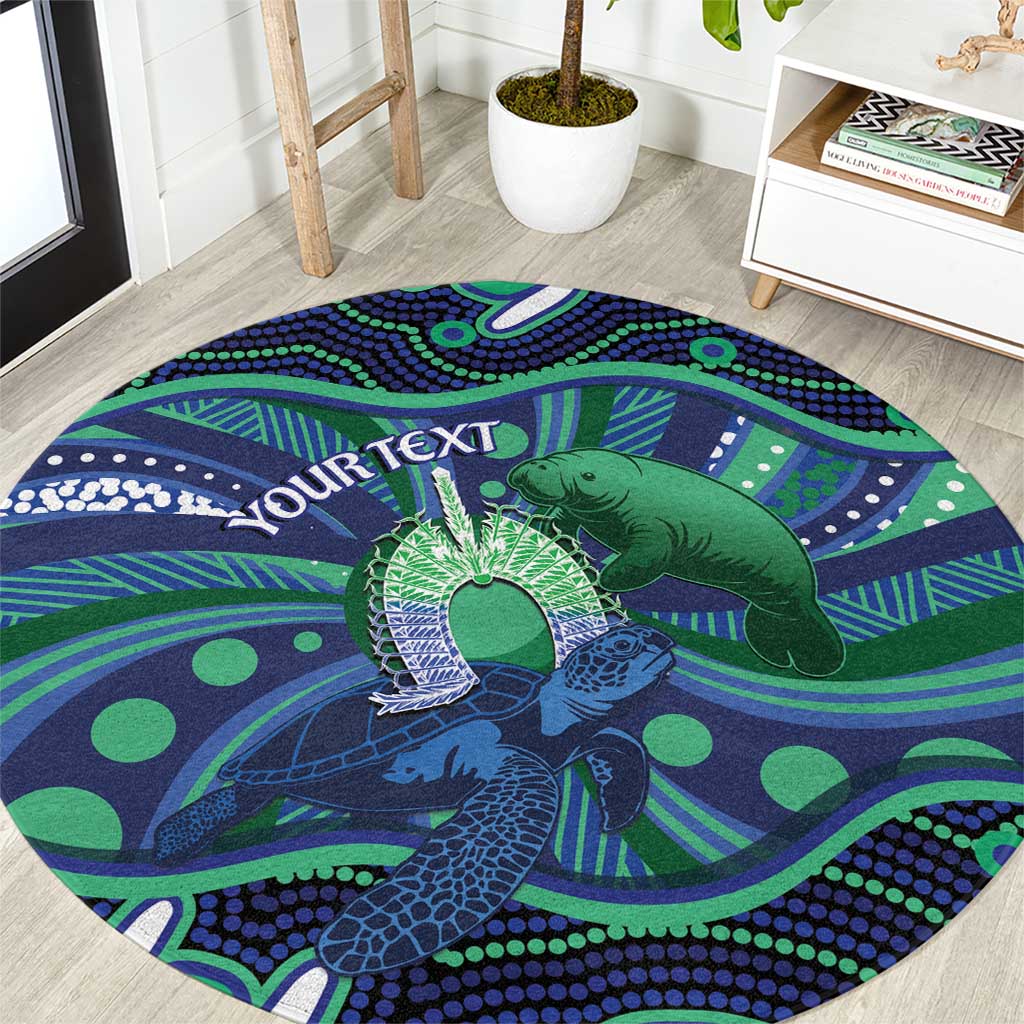 Personalised Torres Strait Islander Flag Day Round Carpet Dhari Australia Dugong Turtle Aboriginal Art