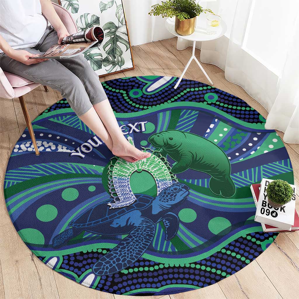 Personalised Torres Strait Islander Flag Day Round Carpet Dhari Australia Dugong Turtle Aboriginal Art