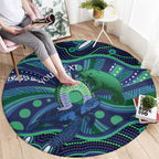 Personalised Torres Strait Islander Flag Day Round Carpet Dhari Australia Dugong Turtle Aboriginal Art