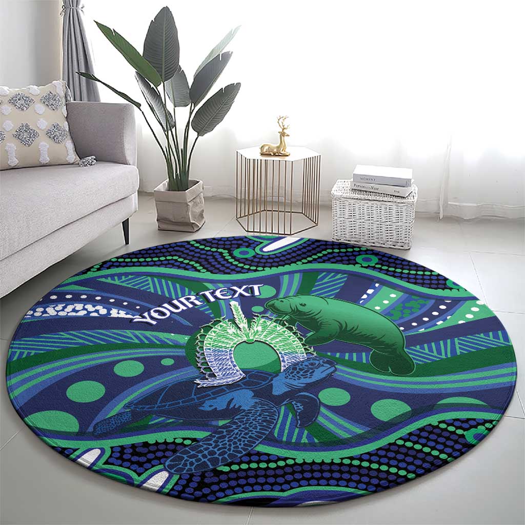 Personalised Torres Strait Islander Flag Day Round Carpet Dhari Australia Dugong Turtle Aboriginal Art
