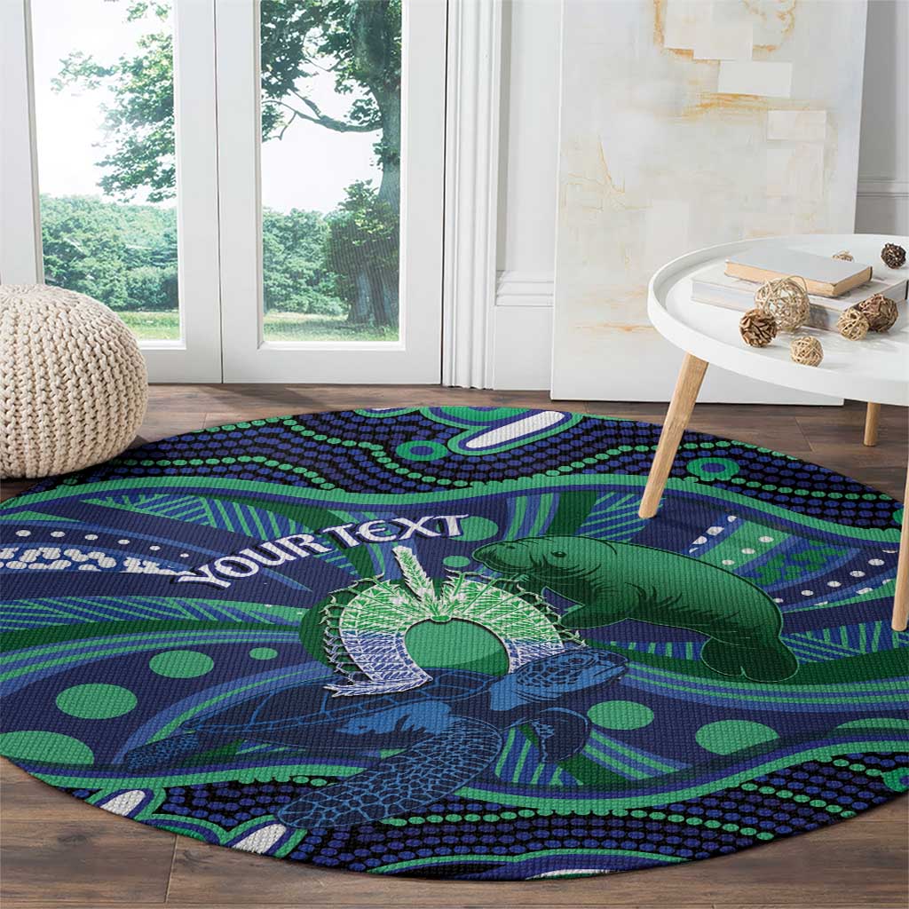 Personalised Torres Strait Islander Flag Day Round Carpet Dhari Australia Dugong Turtle Aboriginal Art