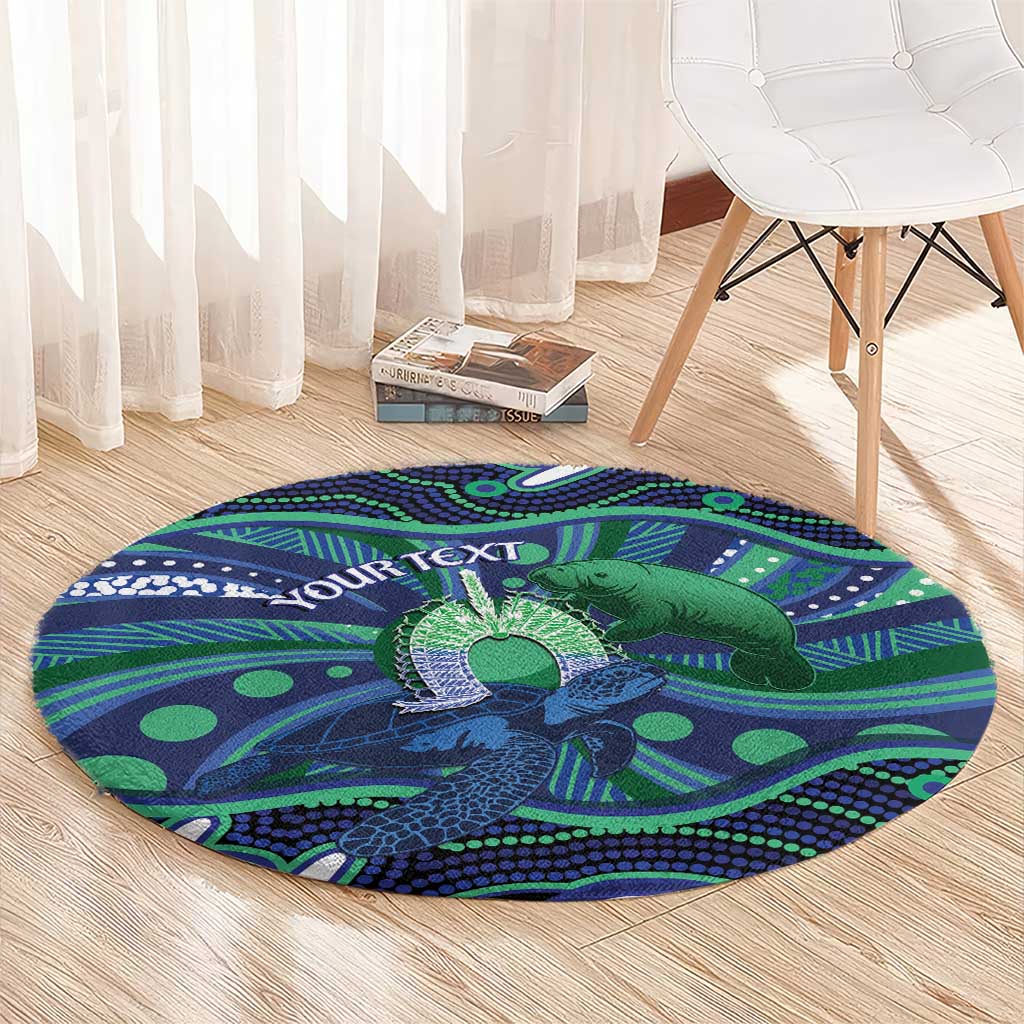 Personalised Torres Strait Islander Flag Day Round Carpet Dhari Australia Dugong Turtle Aboriginal Art