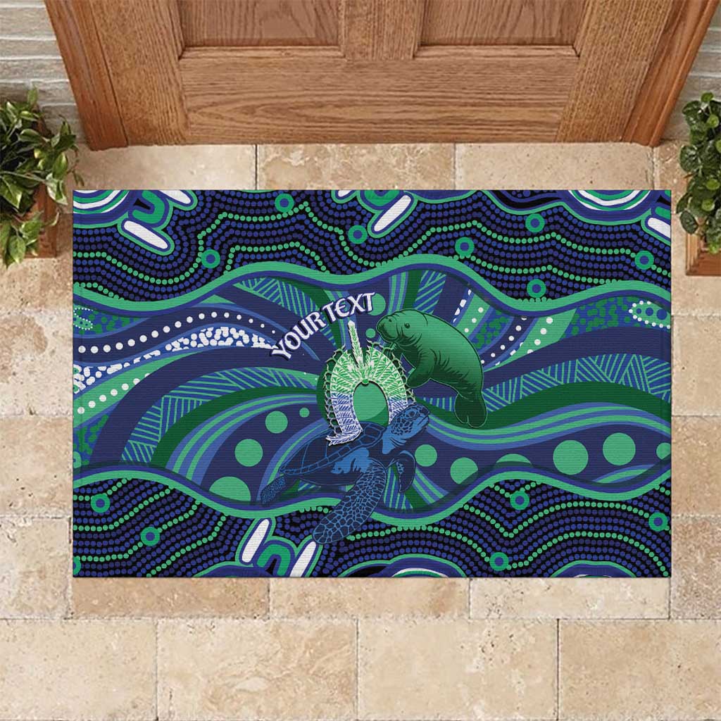 Personalised Torres Strait Islander Flag Day Rubber Doormat Dhari Australia Dugong Turtle Aboriginal Art