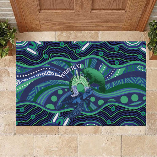 Personalised Torres Strait Islander Flag Day Rubber Doormat Dhari Australia Dugong Turtle Aboriginal Art