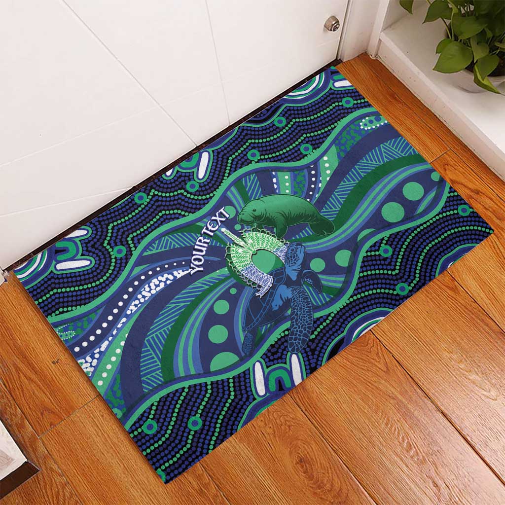 Personalised Torres Strait Islander Flag Day Rubber Doormat Dhari Australia Dugong Turtle Aboriginal Art