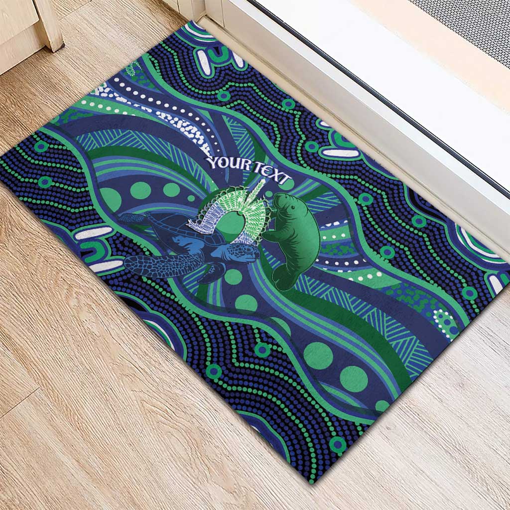 Personalised Torres Strait Islander Flag Day Rubber Doormat Dhari Australia Dugong Turtle Aboriginal Art
