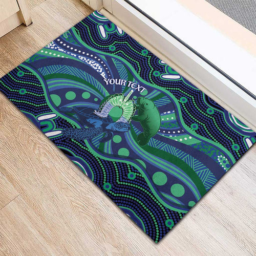 Personalised Torres Strait Islander Flag Day Rubber Doormat Dhari Australia Dugong Turtle Aboriginal Art
