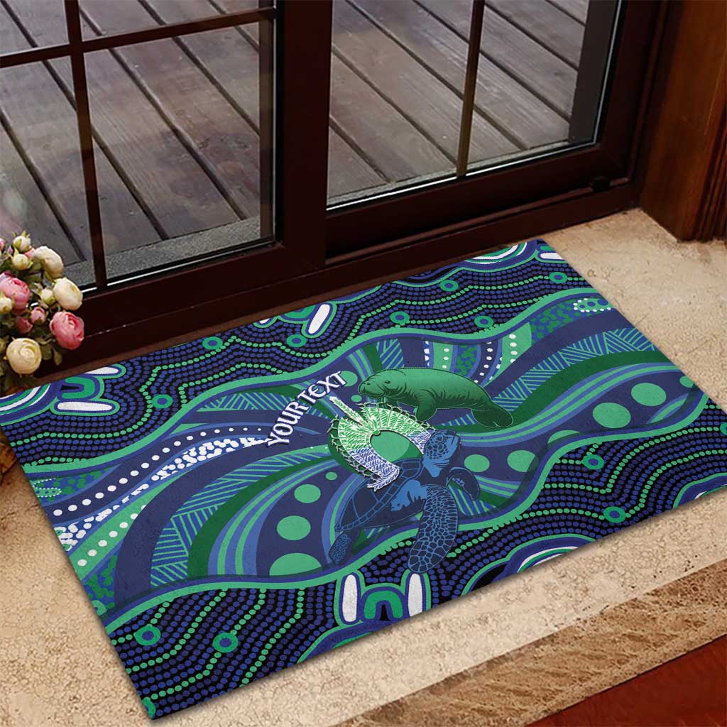 Personalised Torres Strait Islander Flag Day Rubber Doormat Dhari Australia Dugong Turtle Aboriginal Art