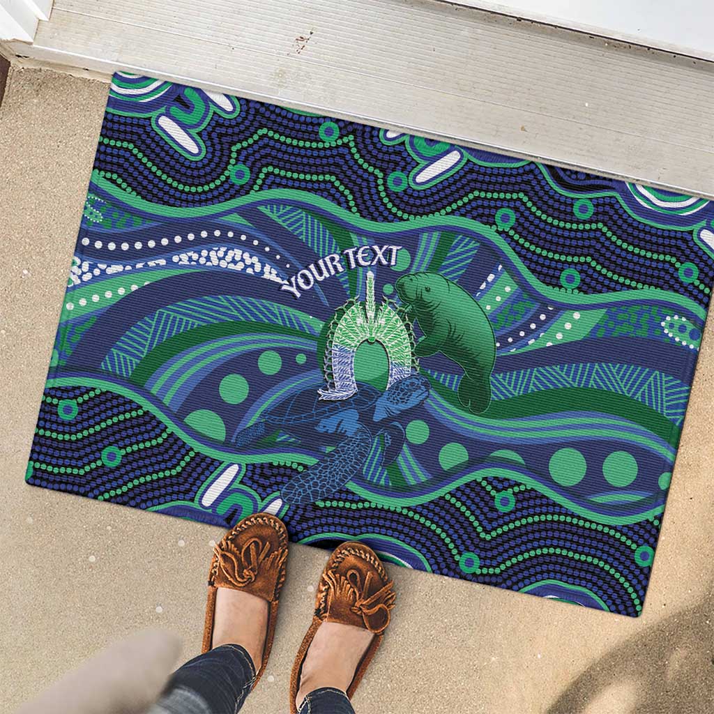 Personalised Torres Strait Islander Flag Day Rubber Doormat Dhari Australia Dugong Turtle Aboriginal Art