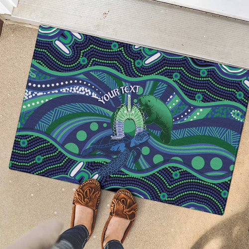 Personalised Torres Strait Islander Flag Day Rubber Doormat Dhari Australia Dugong Turtle Aboriginal Art