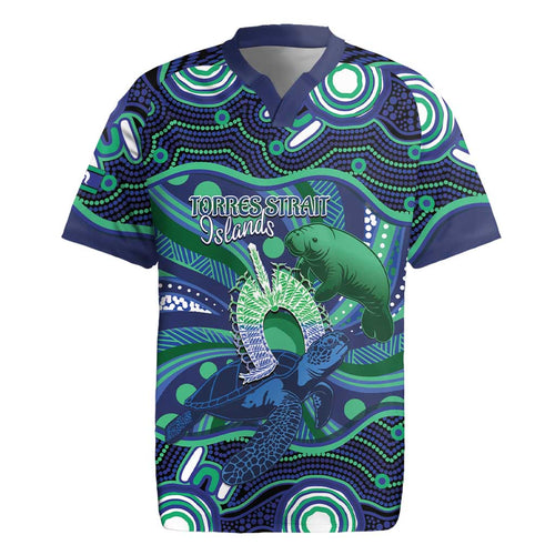 Personalised Torres Strait Islander Flag Day Rugby Jersey Dhari Australia Dugong Turtle Aboriginal Art