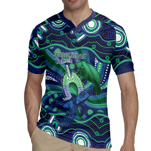 Personalised Torres Strait Islander Flag Day Rugby Jersey Dhari Australia Dugong Turtle Aboriginal Art