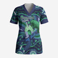 Personalised Torres Strait Islander Flag Day Scrub Top Dhari Australia Dugong Turtle Aboriginal Art